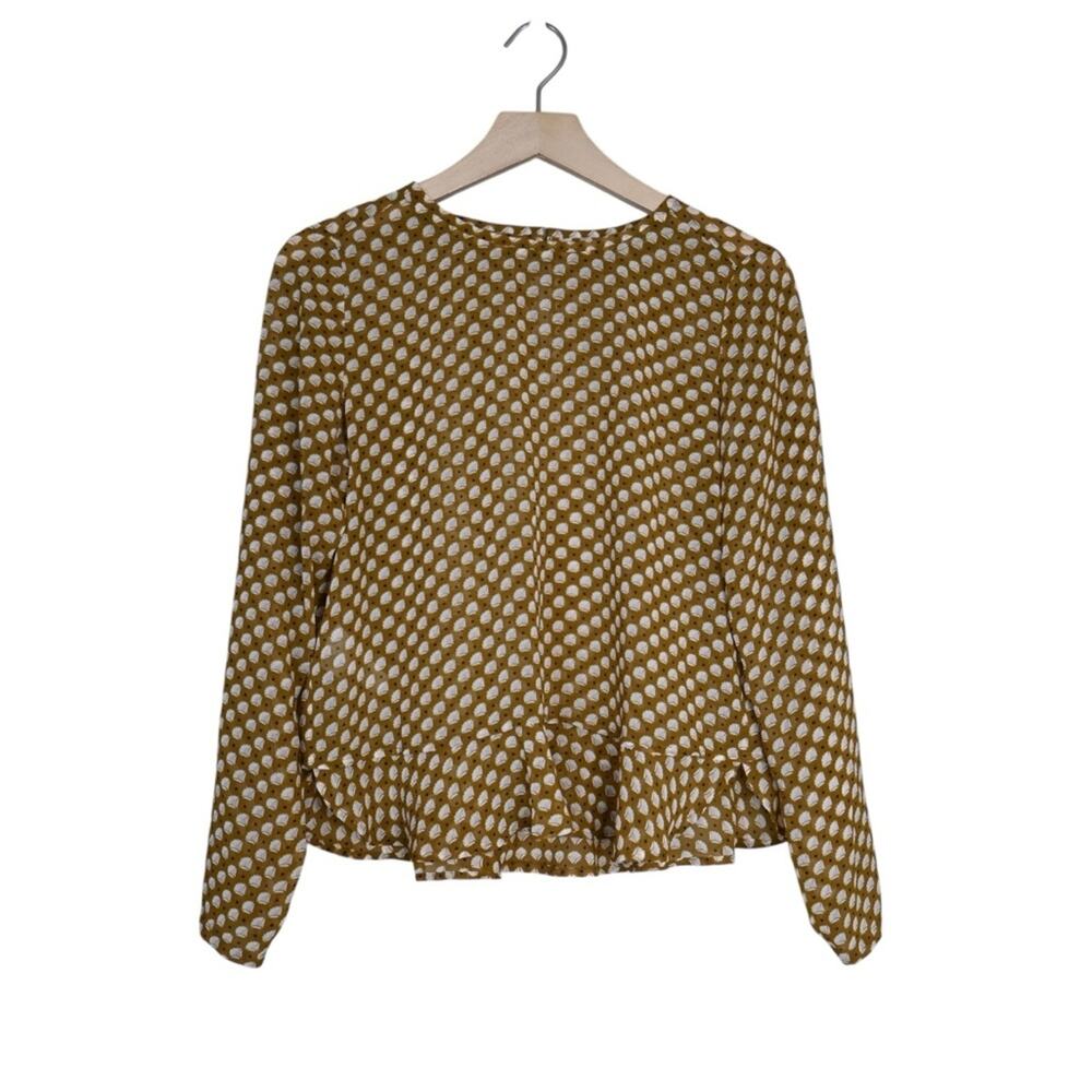 LOFT Women's XSP Semi Sheer Peplum Blouse Gold/Cream